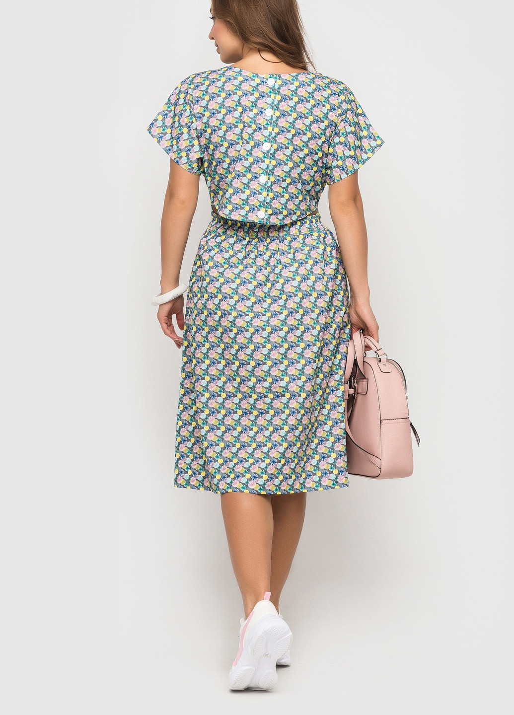 Серое кэжуал платье с юбкой-солнце, клеш BeART в горошек