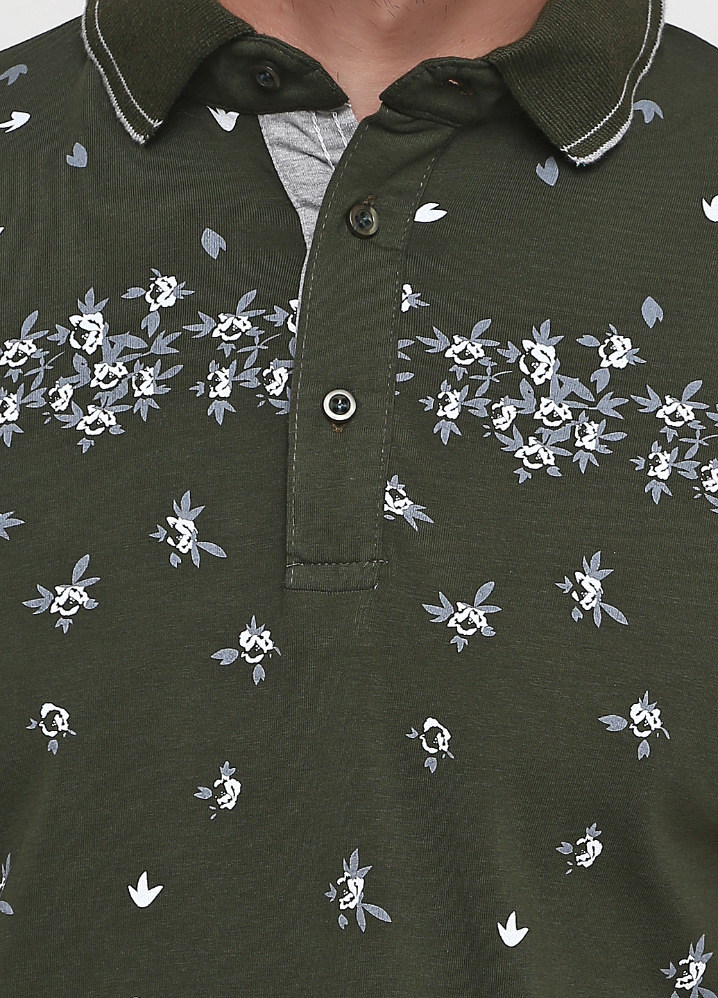 Оливковая (хаки) футболка-поло для мужчин Golf с цветочным принтом