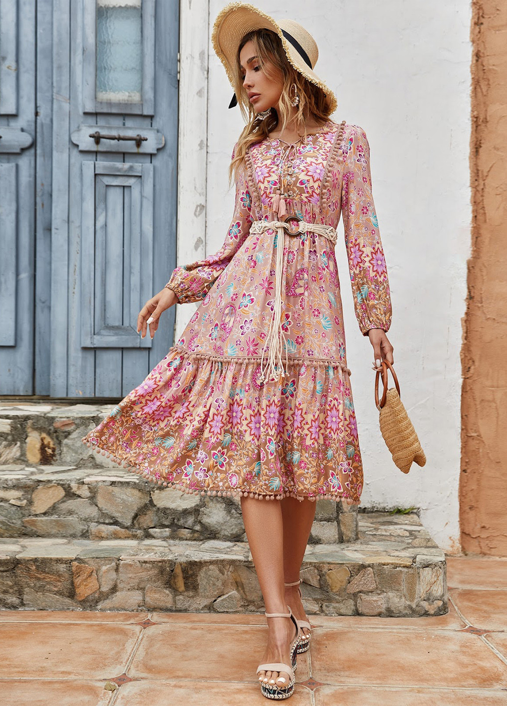 Пудрова кежуал сукня а-силует SHEIN з квітковим принтом