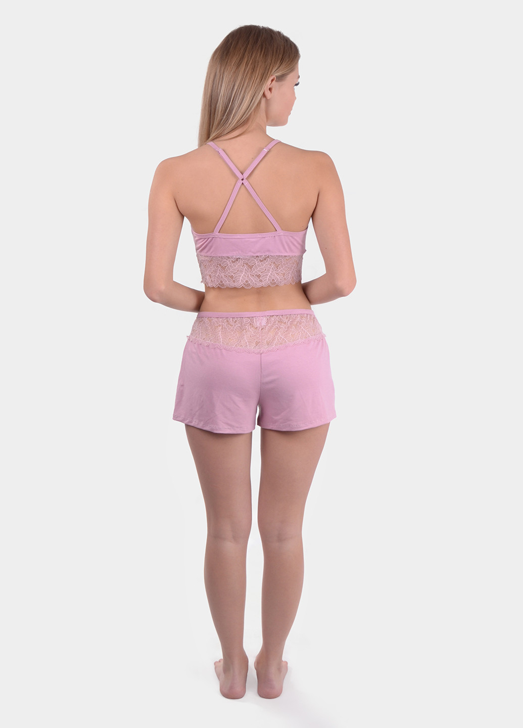 Светло-розовая всесезон пижама (топ, шорты) майка + шорты NEL
