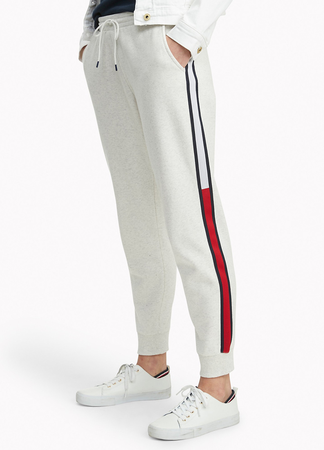 Серо-бежевые спортивные демисезонные джоггеры, укороченные брюки Tommy Hilfiger