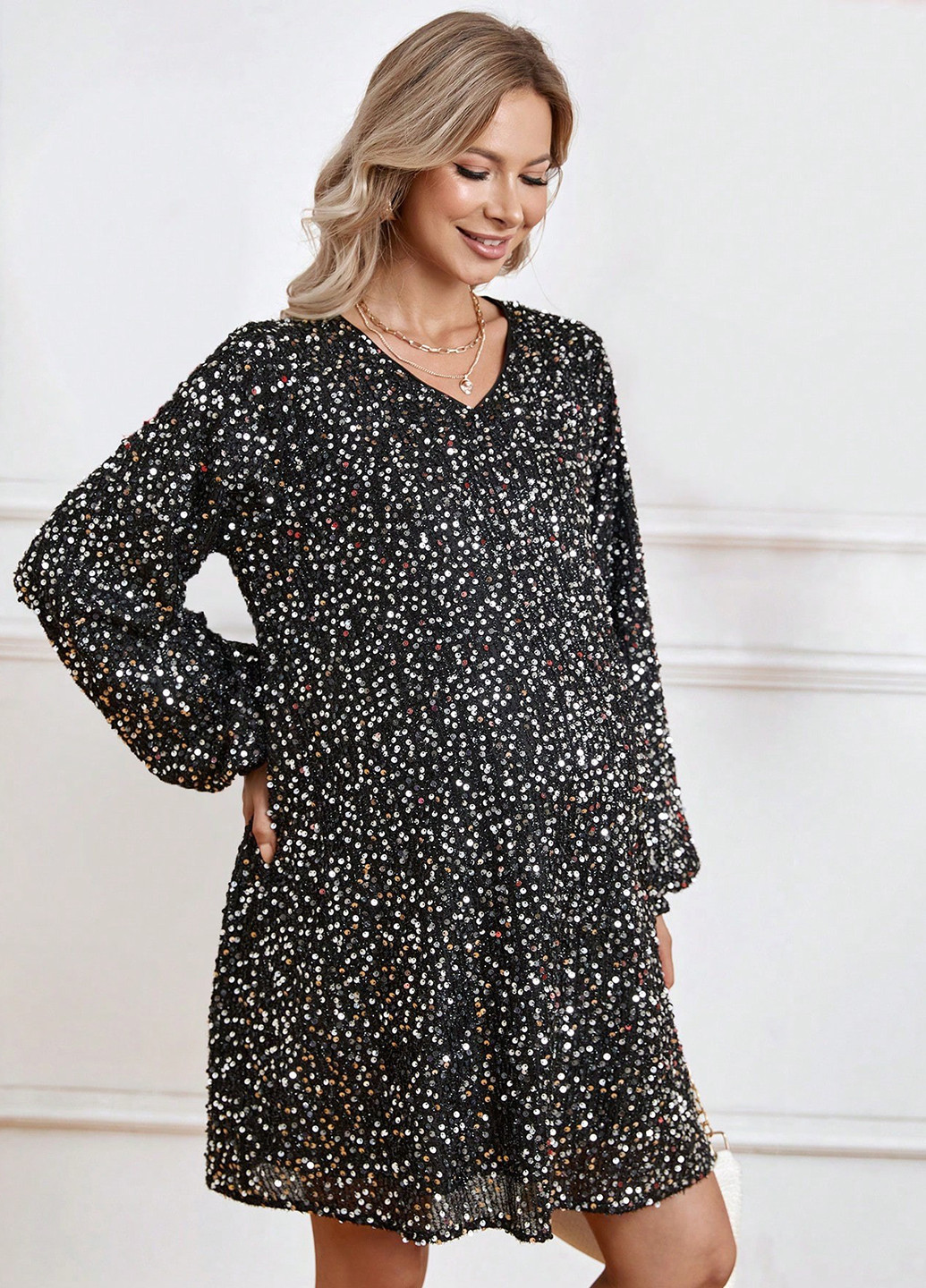 Черное коктейльное платье для беременных а-силуэт SHEIN американский флаг