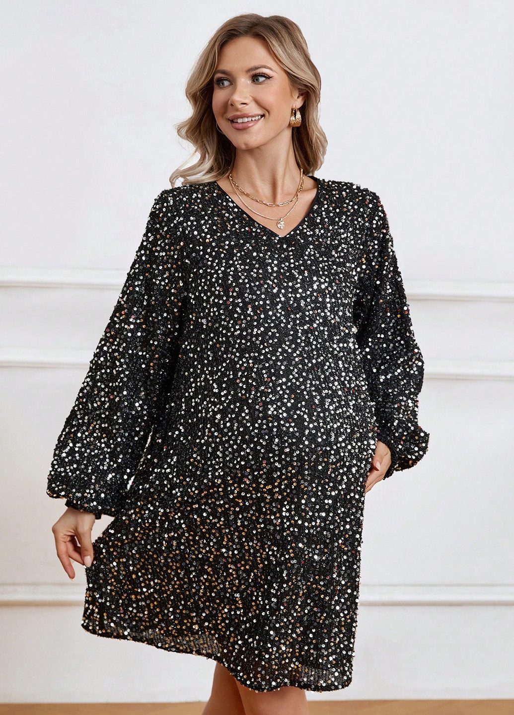 Черное коктейльное платье для беременных а-силуэт SHEIN американский флаг