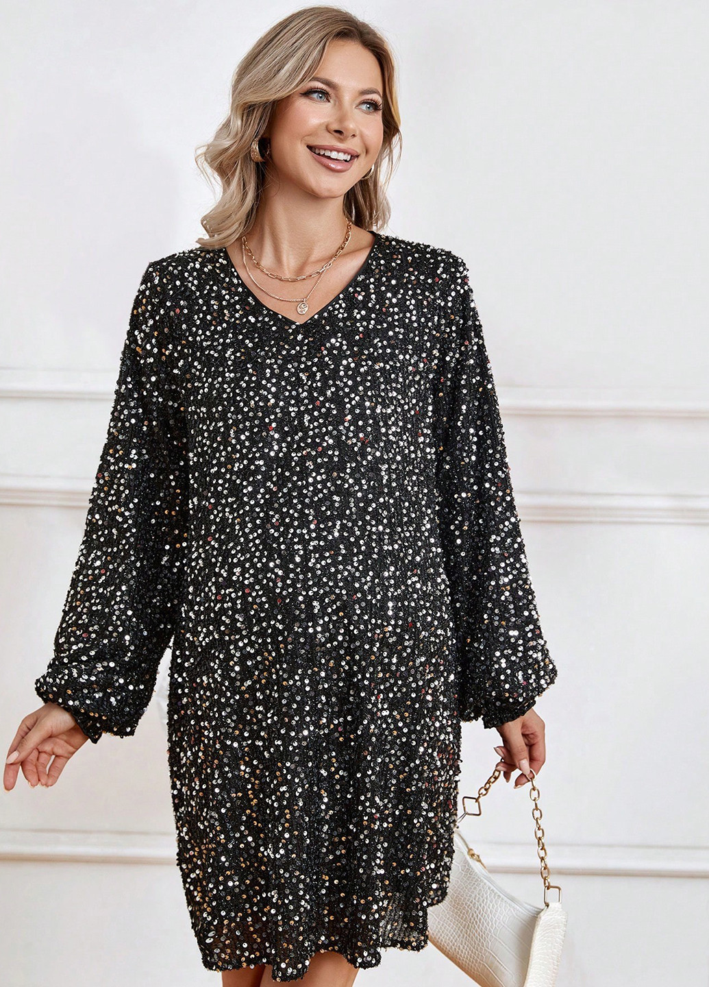 Черное коктейльное платье для беременных а-силуэт SHEIN американский флаг