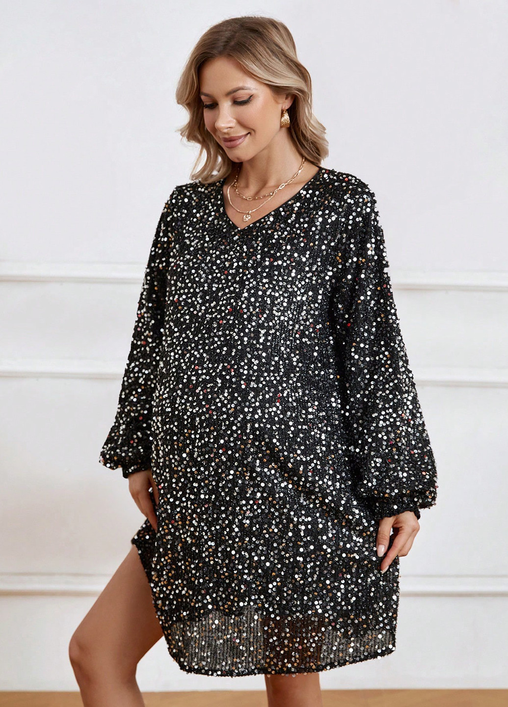 Черное коктейльное платье для беременных а-силуэт SHEIN американский флаг