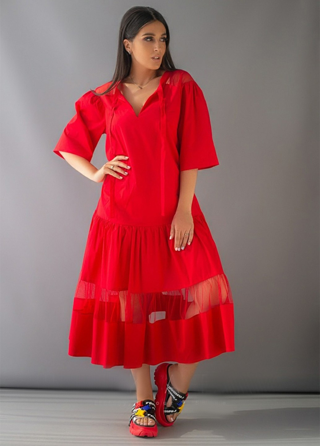 Яскраво-червона кежуал сукня а-силует LibeAmore однотонна