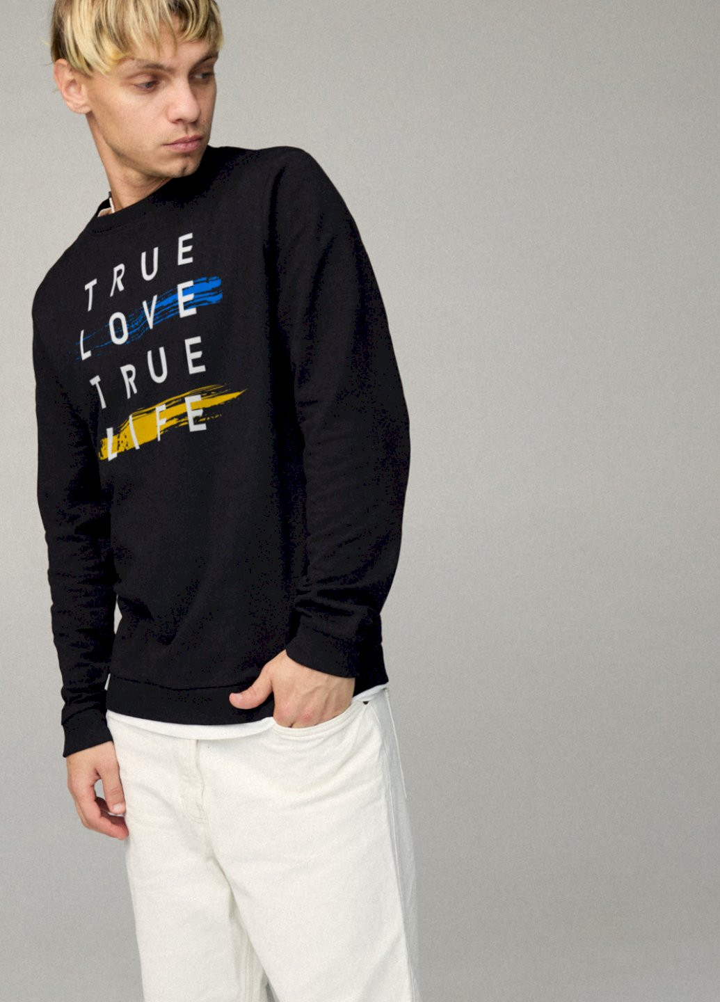 Чорний свитшот мужской basic /no flis/ YAPPI малюнок (254557560)