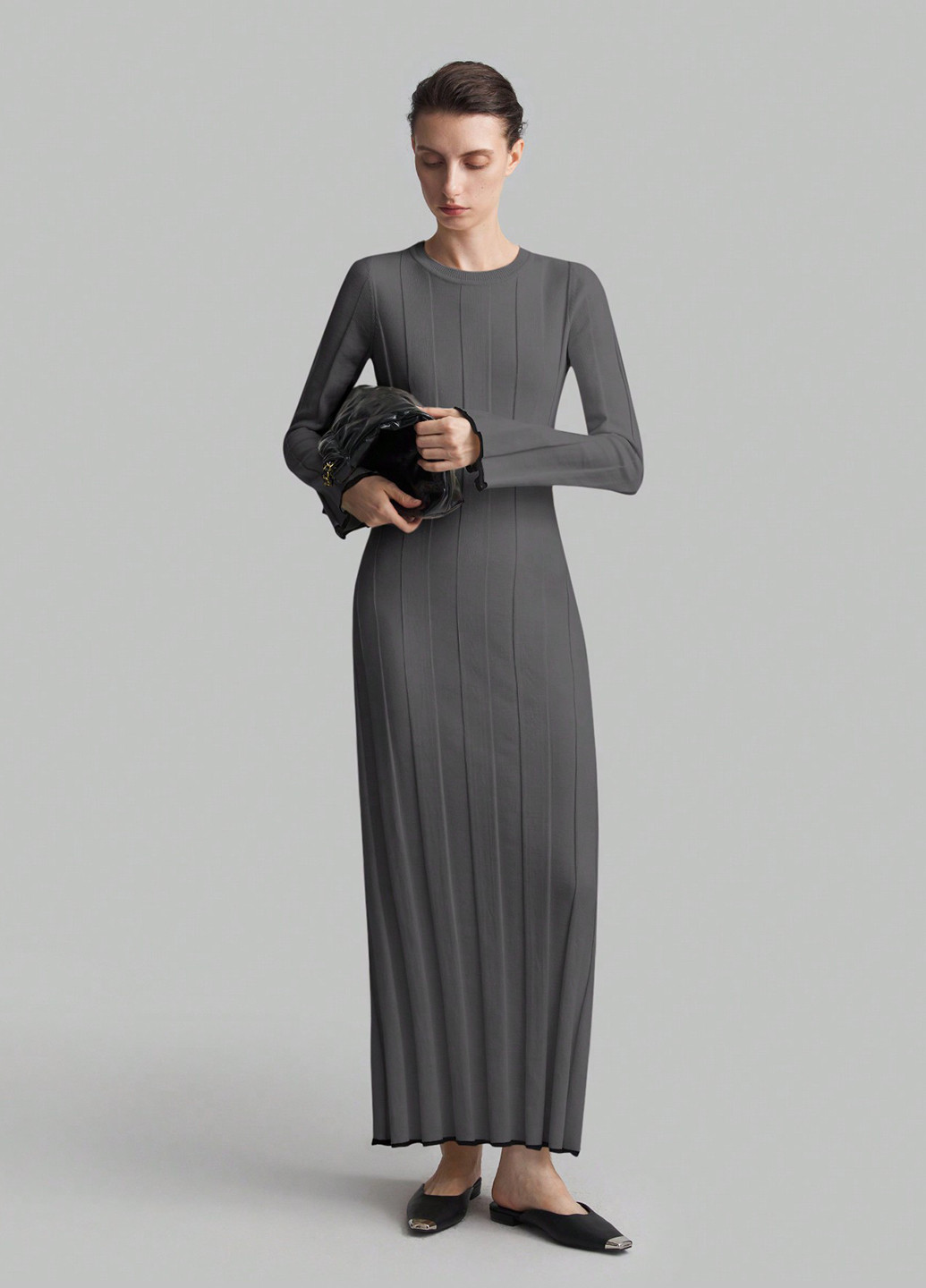 Темно-серое кэжуал платье платье-свитер SHEIN однотонное