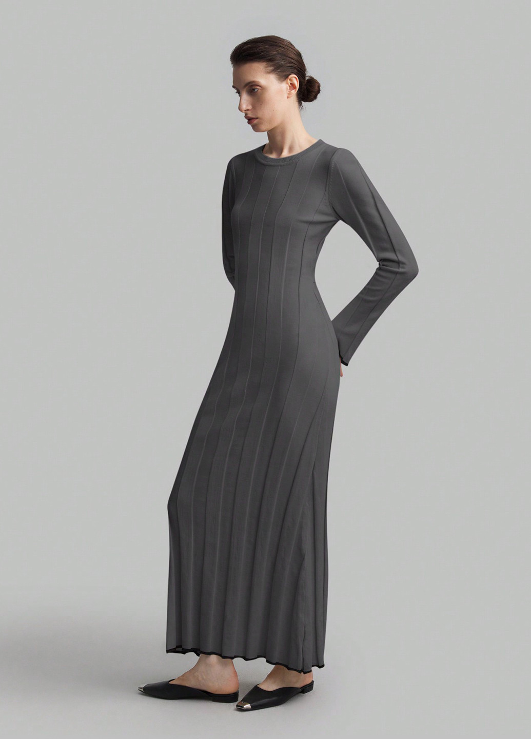 Темно-серое кэжуал платье платье-свитер SHEIN однотонное