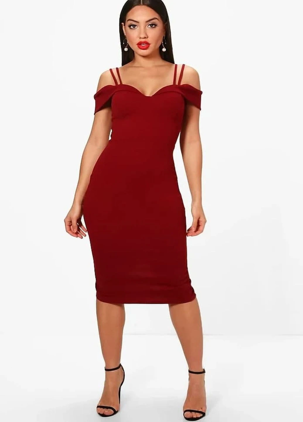 Бордова коктейльна плаття, сукня Boohoo однотонна