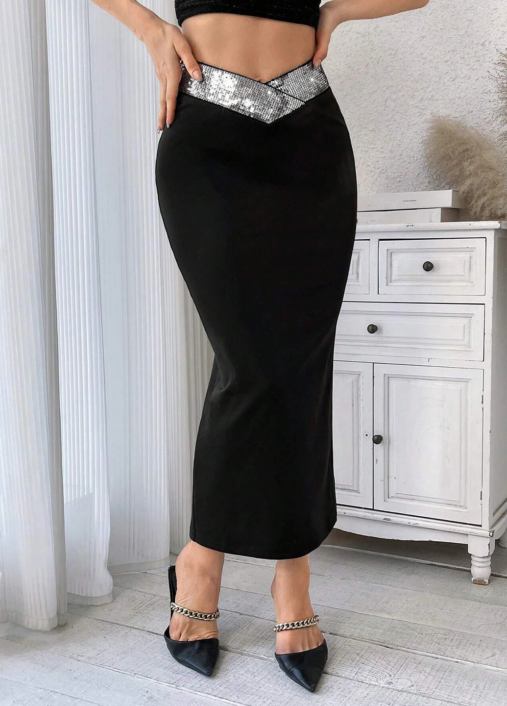 Черная кэжуал однотонная юбка SHEIN