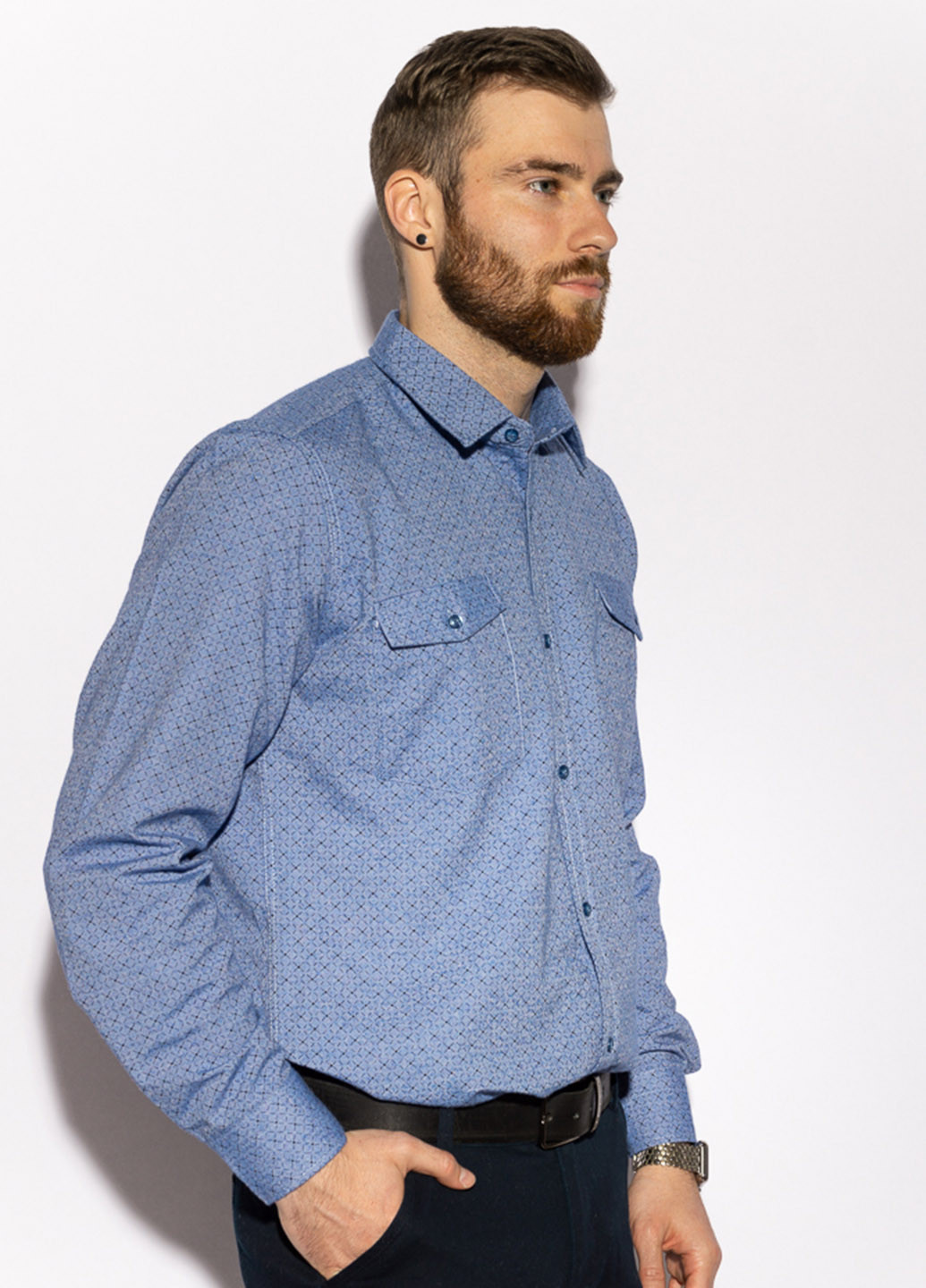Светло-синяя кэжуал рубашка с абстрактным узором Time of Style