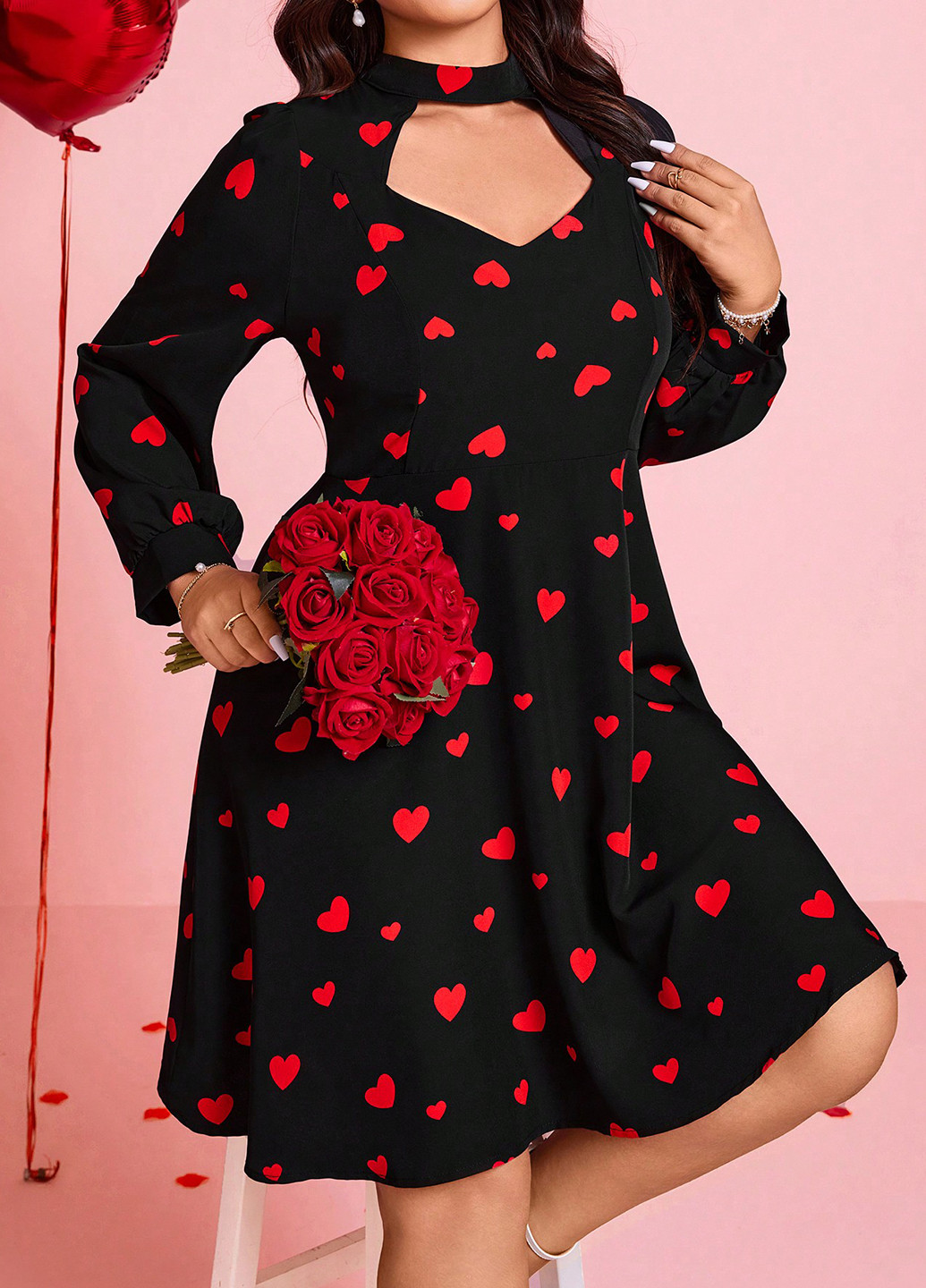 Чорна кежуал сукня кльош SHEIN сердечка