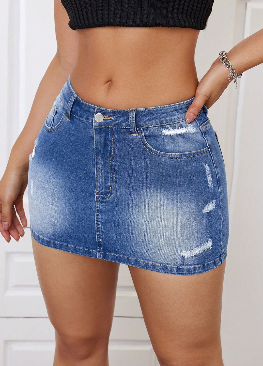 Синяя джинсовая однотонная юбка SHEIN