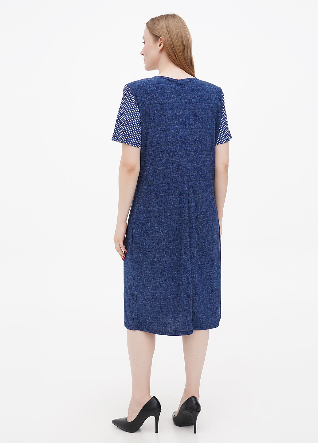 Синее кэжуал платье а-силуэт BABOCHKA XL Collection в горошек