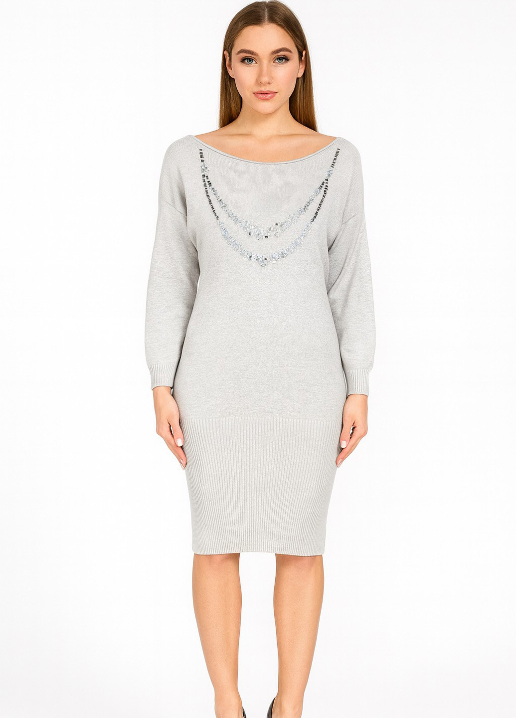 Светло-серое кэжуал платье Sassofono меланжевое