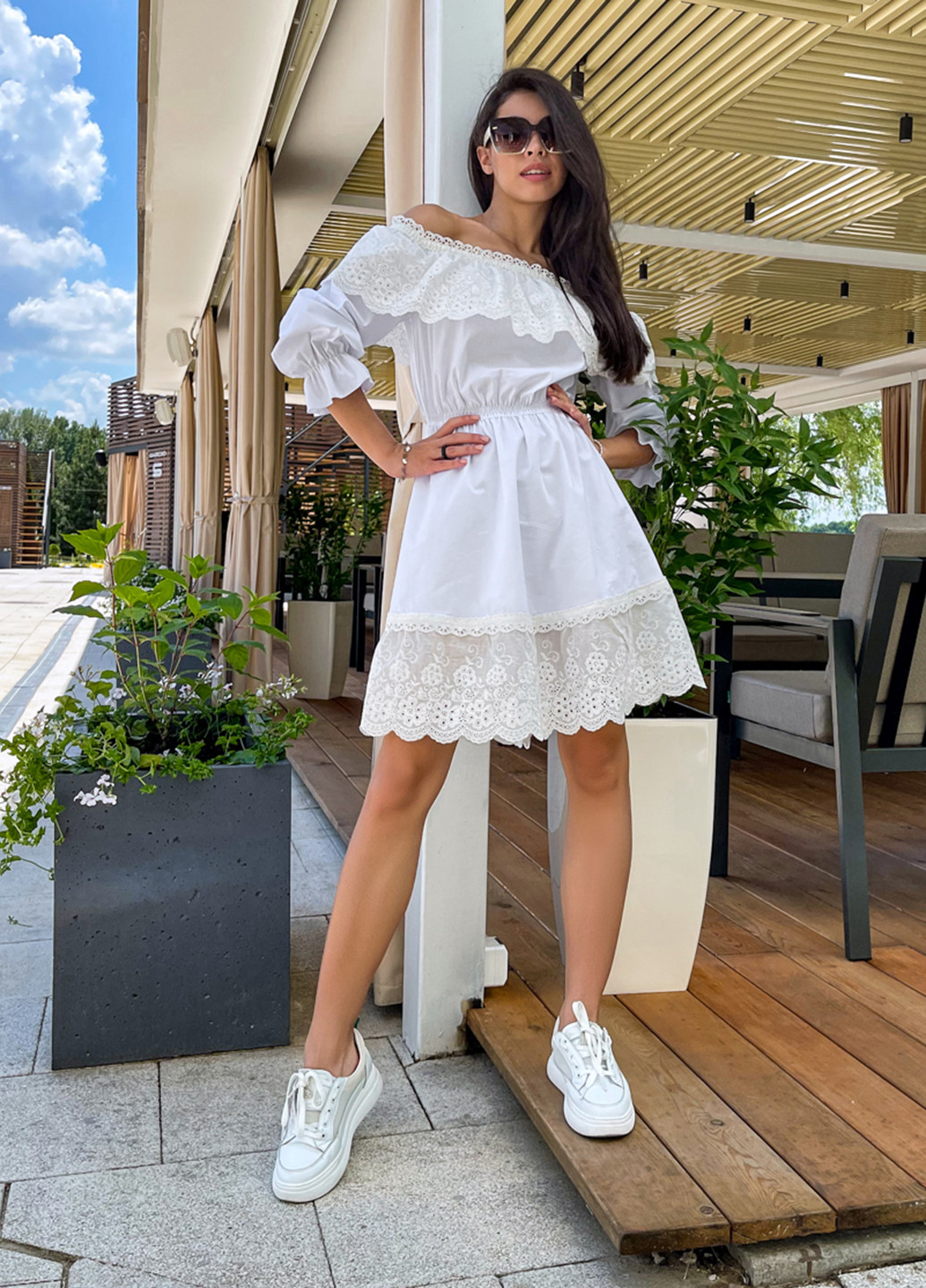 Білий кежуал плаття, сукня кльош ST-Seventeen однотонна