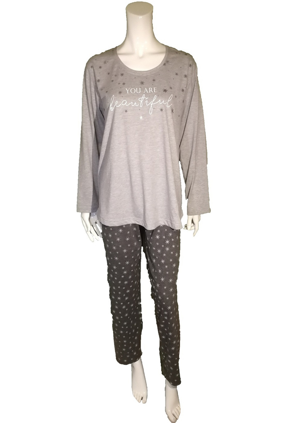 Серая пижама хлопковая звезды xxl кофта + брюки Vienetta