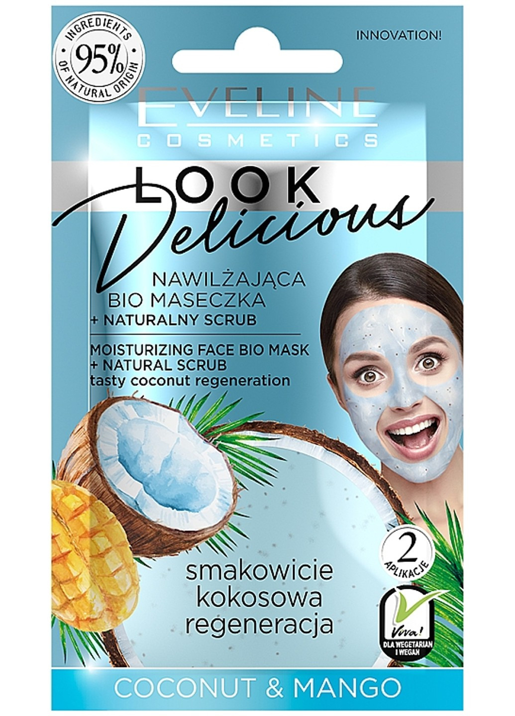 Увлажняющая bio маска для лица с натуральным скрабом coconut & mango 10 мл Eveline (253384882)