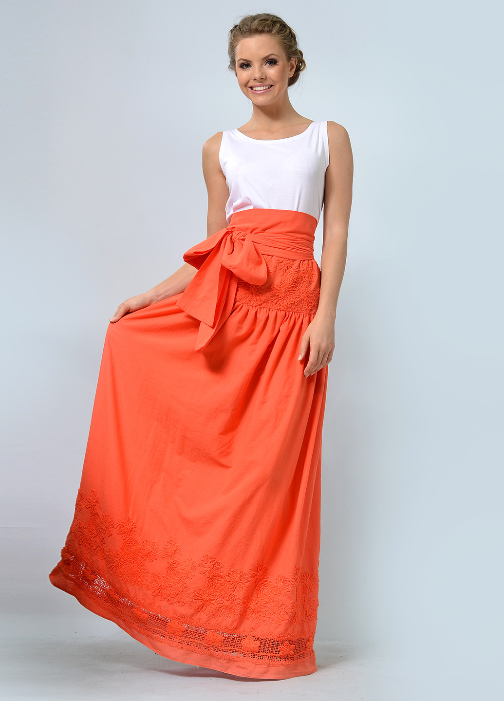 Оранжевая кэжуал однотонная юбка Lila Kass а-силуэта (трапеция)