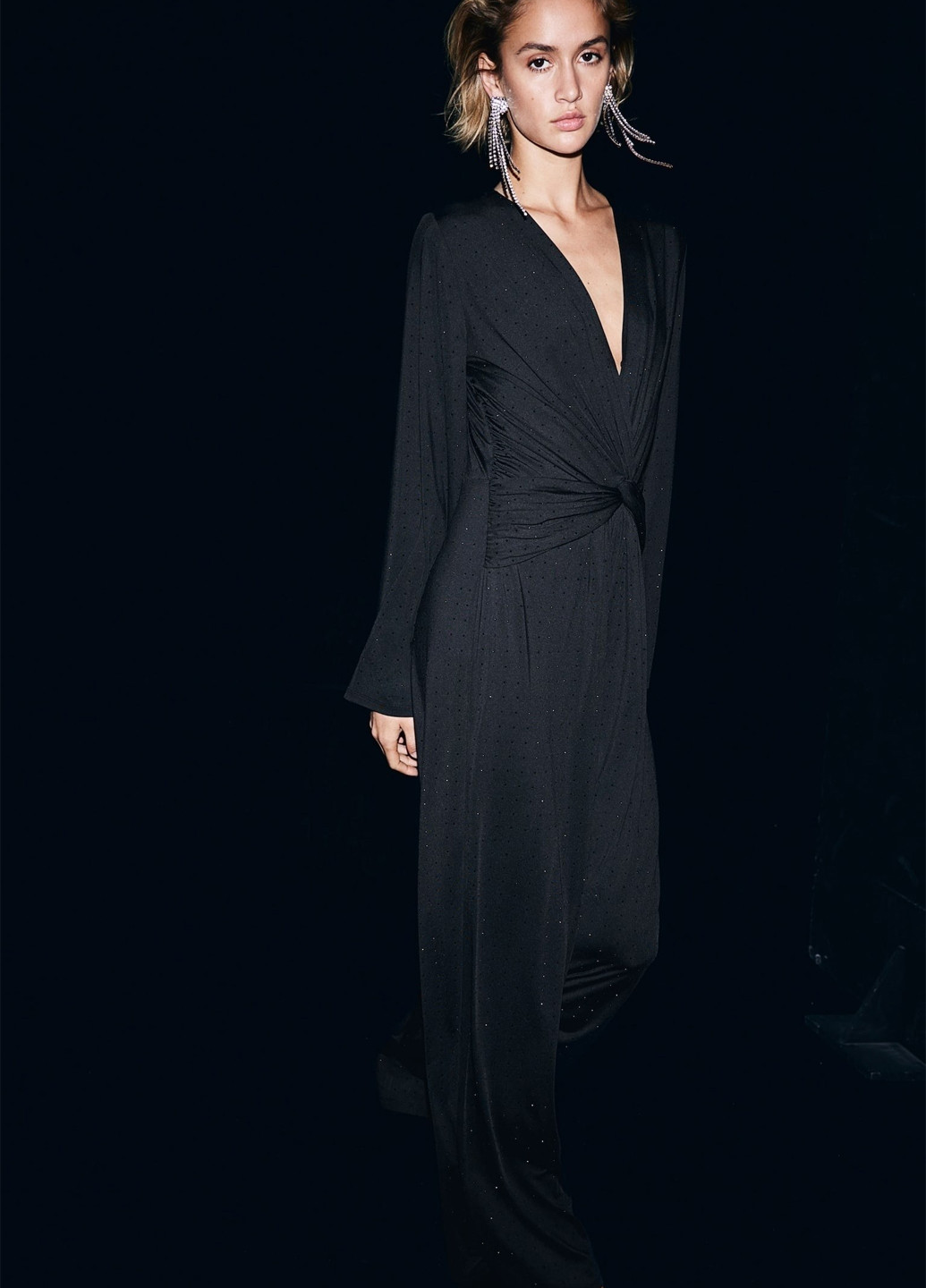 Комбінезон H&M комбінезон-брюки однотонний чорний вечірній трикотаж, поліестер