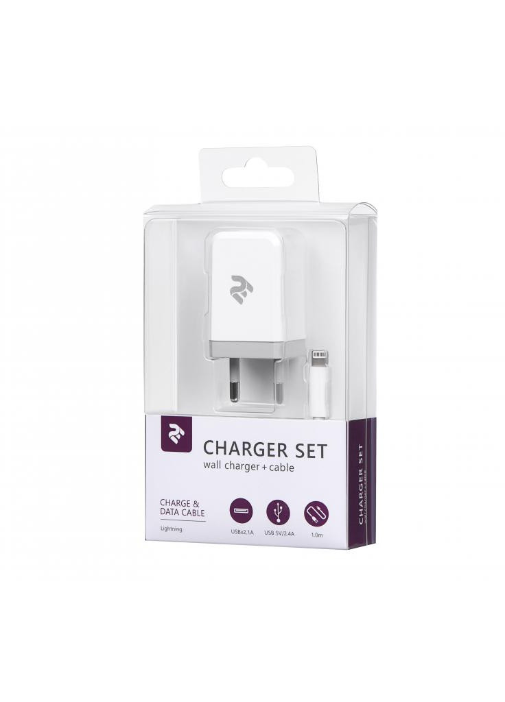 Зарядное устройство USB Wall Charger USB:DC5V/2.1A +кабель Lightning 2.4A, white (-WC1USB2.1A-CL) 2E (216637113)