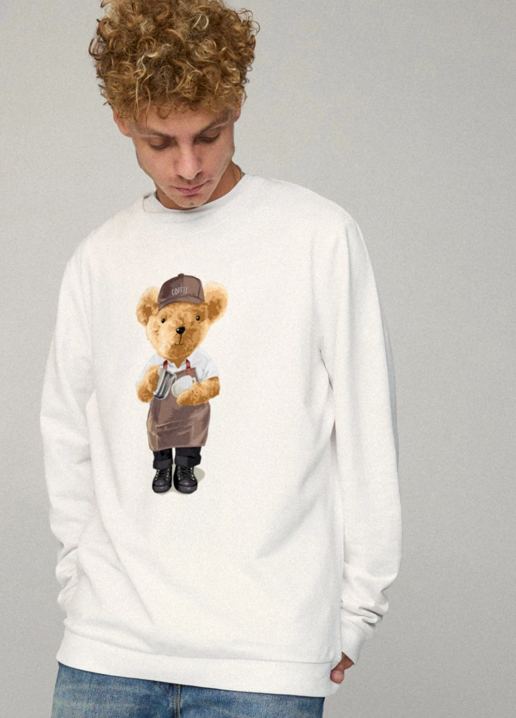 Білий світшот чоловічий oversize /no flis/ YAPPI малюнок (251791404)