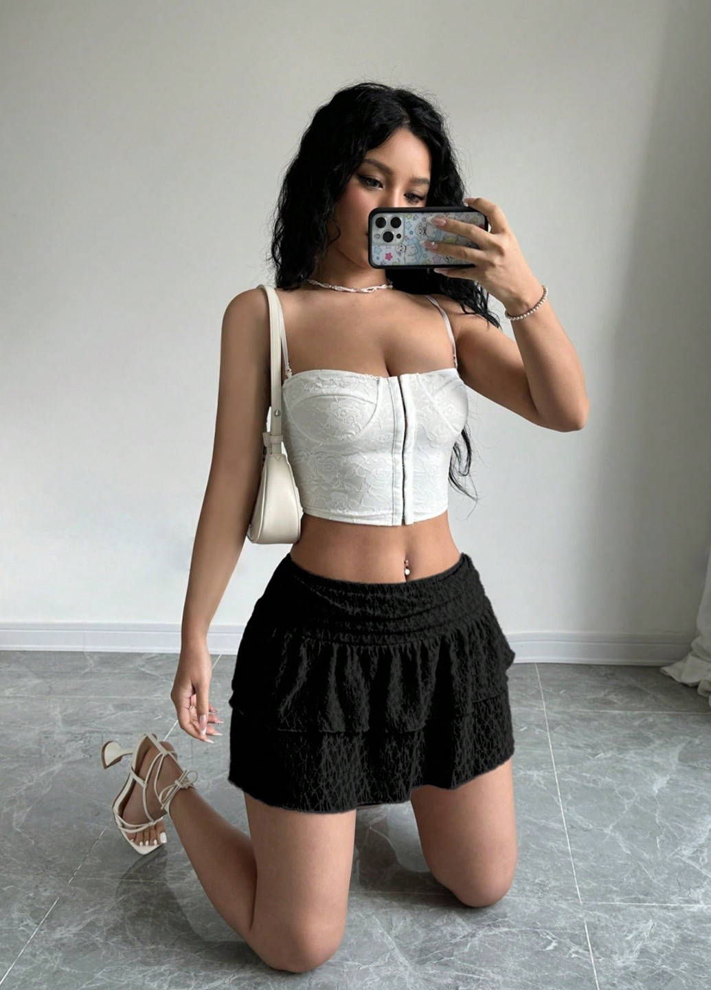 Черная кэжуал однотонная юбка SHEIN клешированная