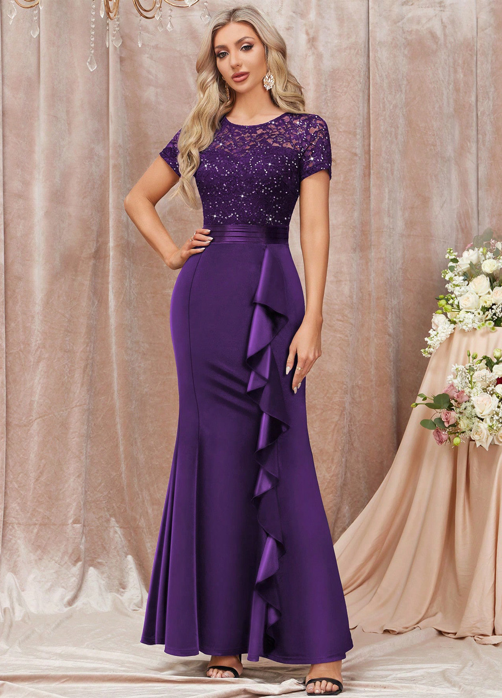 Фіолетова святковий, вечірня сукня годе SHEIN однотонна