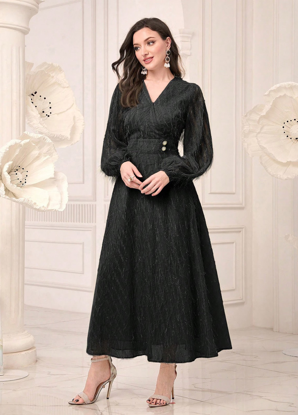 Черное вечернее платье а-силуэт SHEIN однотонное