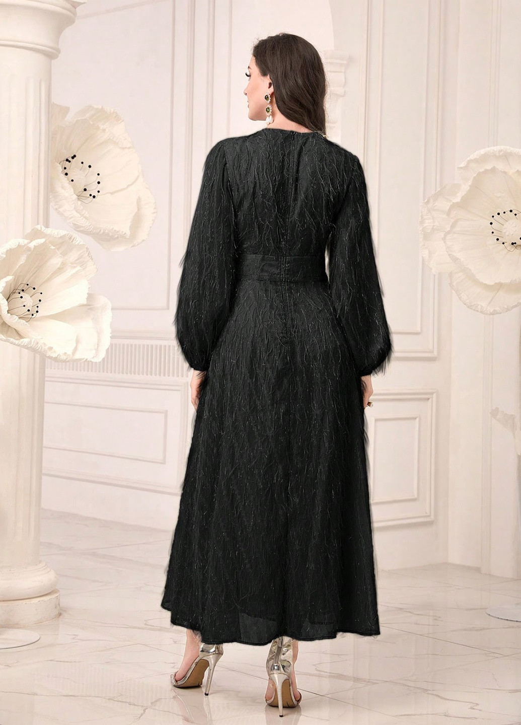 Черное вечернее платье а-силуэт SHEIN однотонное