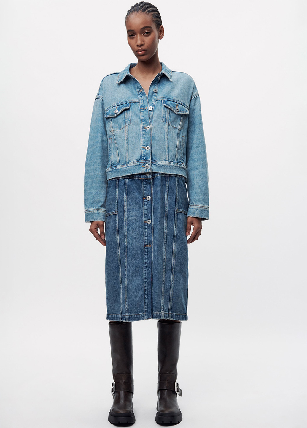 Комбинированное джинсовое, кэжуал платье рубашка, платье-трансформер Zara колор блок