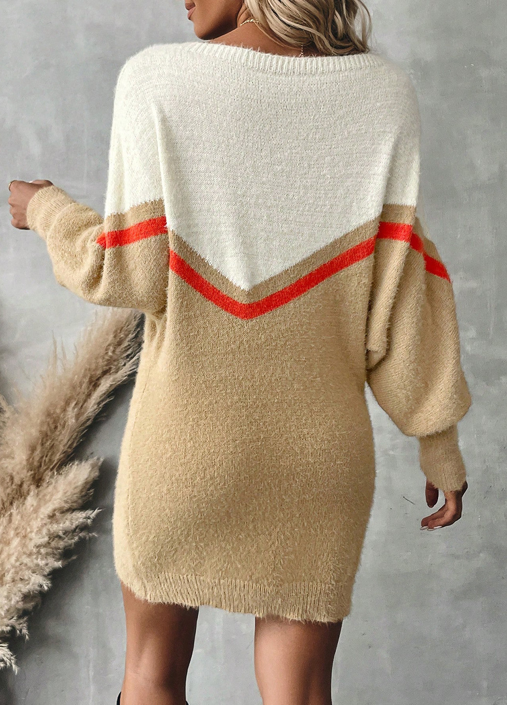 Бежева святковий, кежуал сукня а-силует, сукня светр SHEIN в смужку