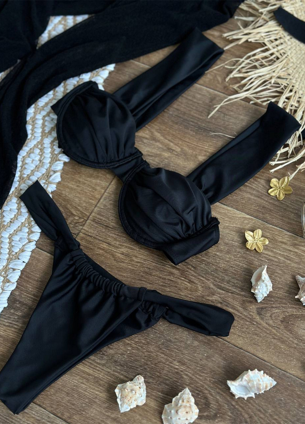 Черный летний пляжный комплект женский (купальник, платье) раздельный NOVA VEGA