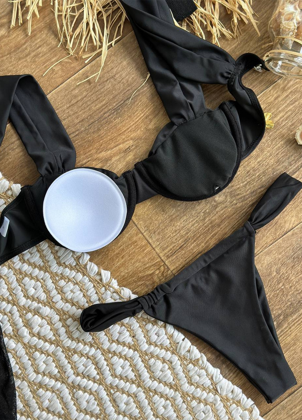 Черный летний пляжный комплект женский (купальник, платье) раздельный NOVA VEGA