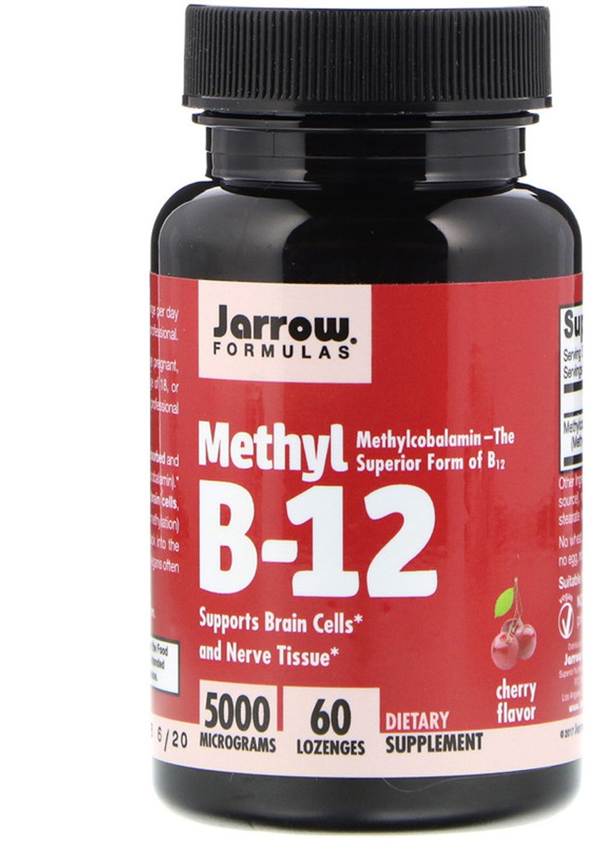 Метил B-12 зі смаком вишні, 5000 мкг, Methyl B-12,, 60 льодяників Jarrow Formulas (228292525)