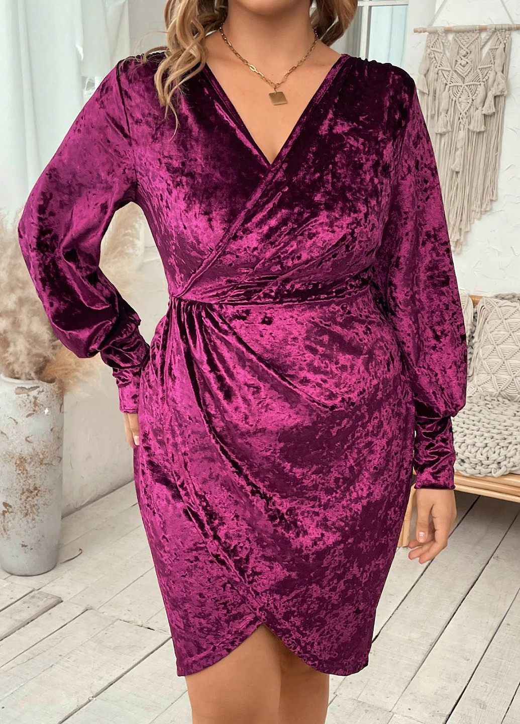 Фиолетовое кэжуал платье на запах SHEIN однотонное