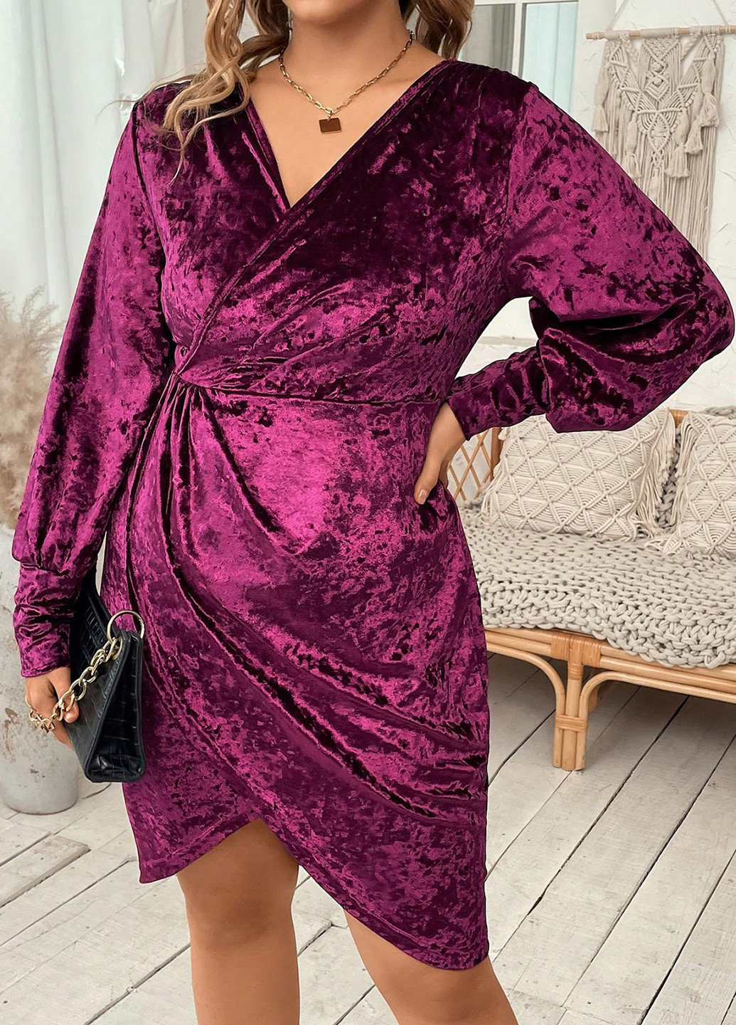 Фиолетовое кэжуал платье на запах SHEIN однотонное