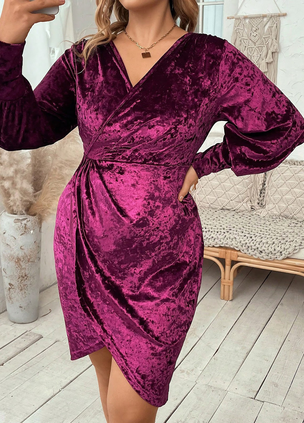 Фиолетовое кэжуал платье на запах SHEIN однотонное