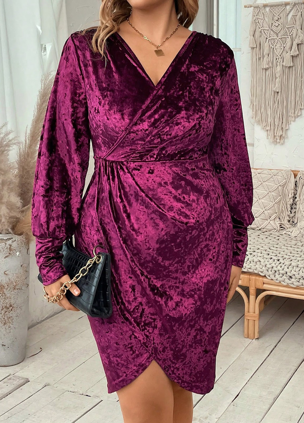 Фиолетовое кэжуал платье на запах SHEIN однотонное