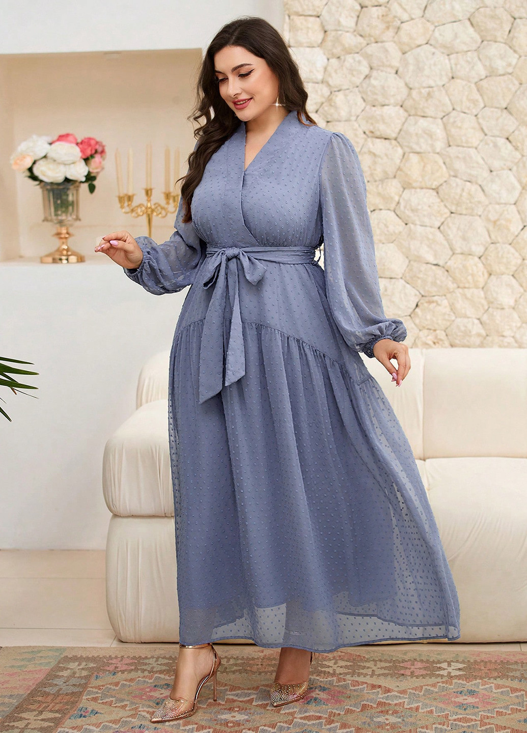 Сіро-синя святковий, кежуал сукня а-силует SHEIN однотонна