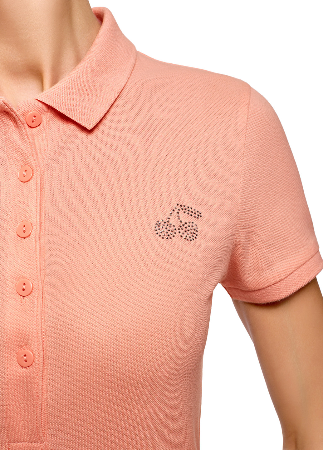 Персиковая женская футболка-поло Oodji с логотипом