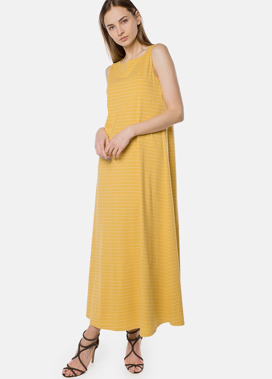 Желтое кэжуал платье MR 520 в полоску