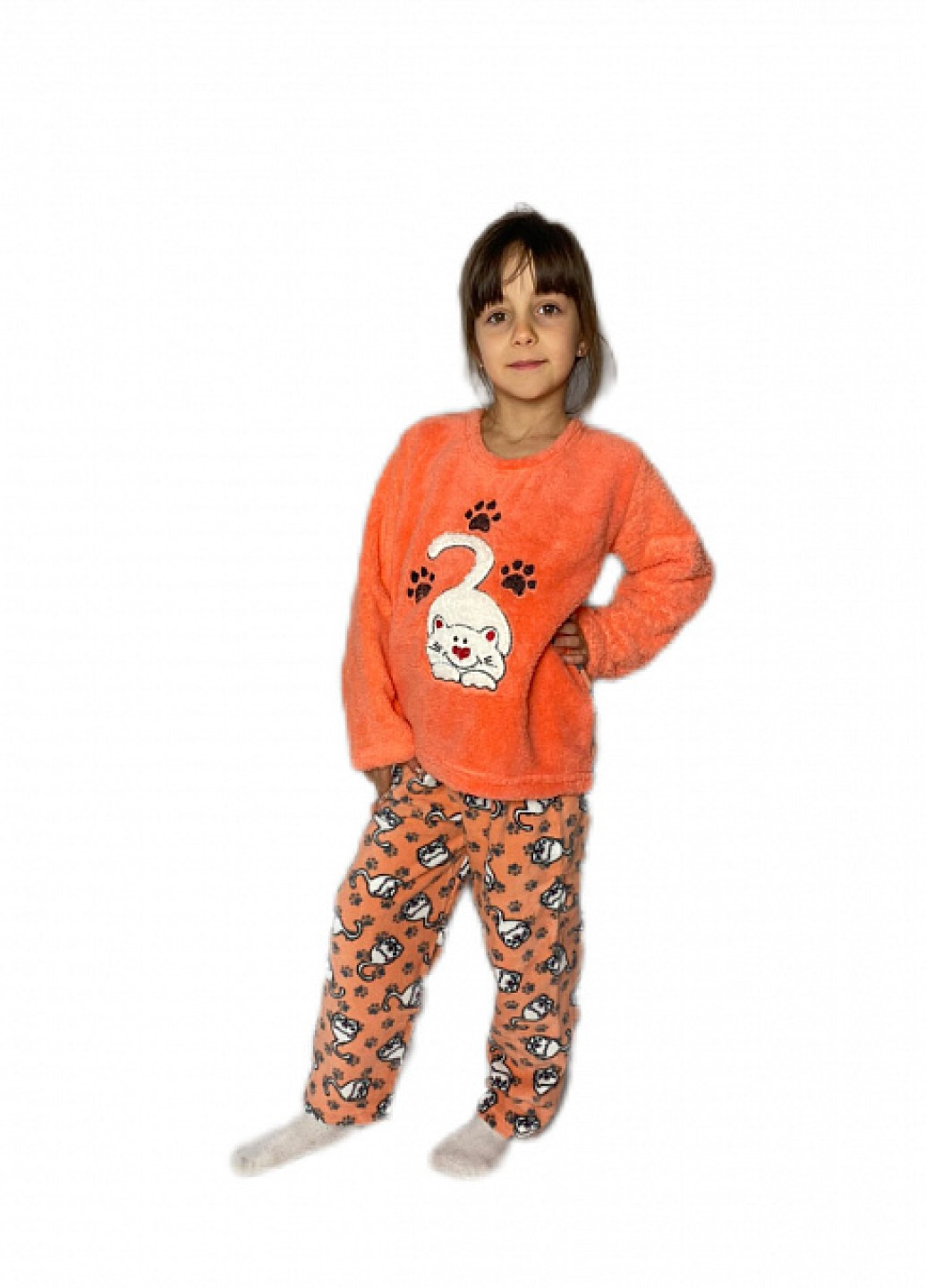 Оранжевая всесезон детская теплая пижама для девочек Fancy Kids