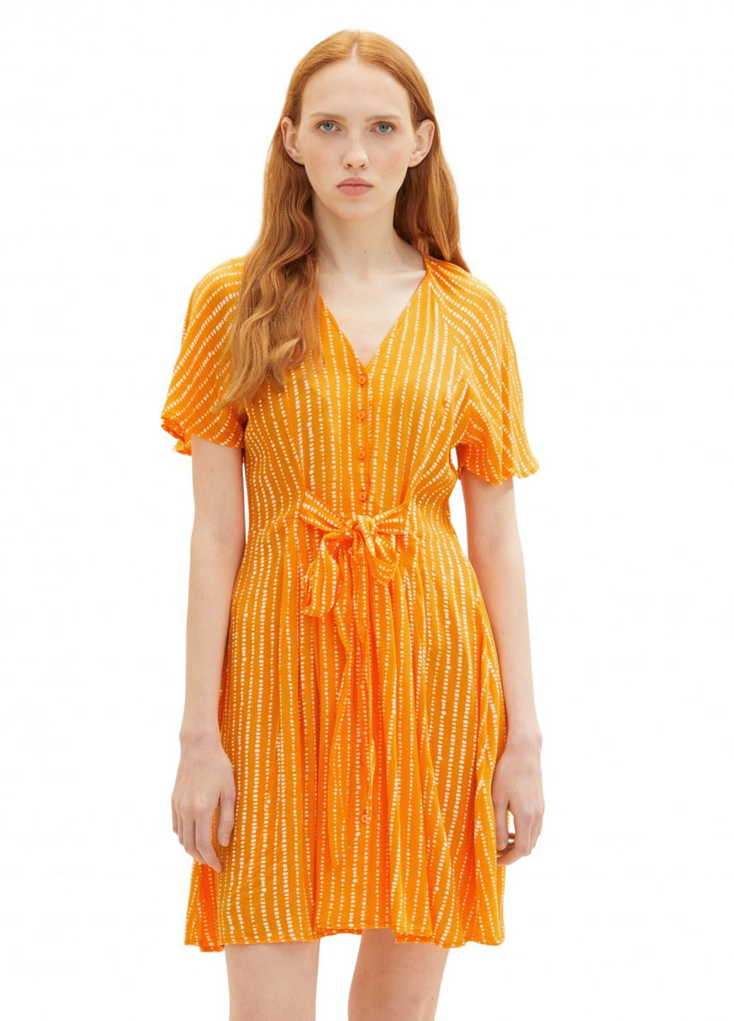 Оранжевое кэжуал платье Tom Tailor в полоску