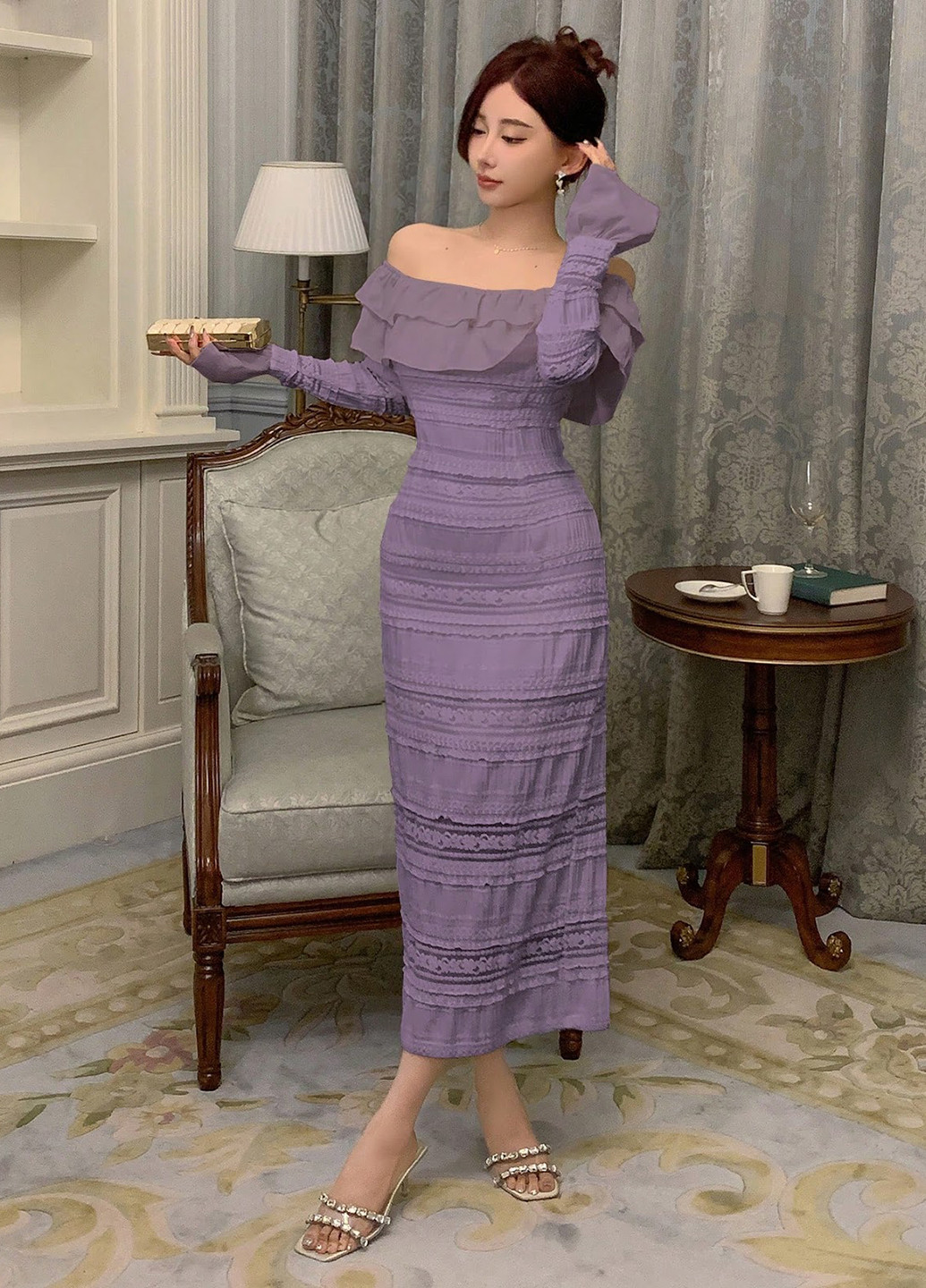 Лілова вечірня сукня силуетна SHEIN однотонна