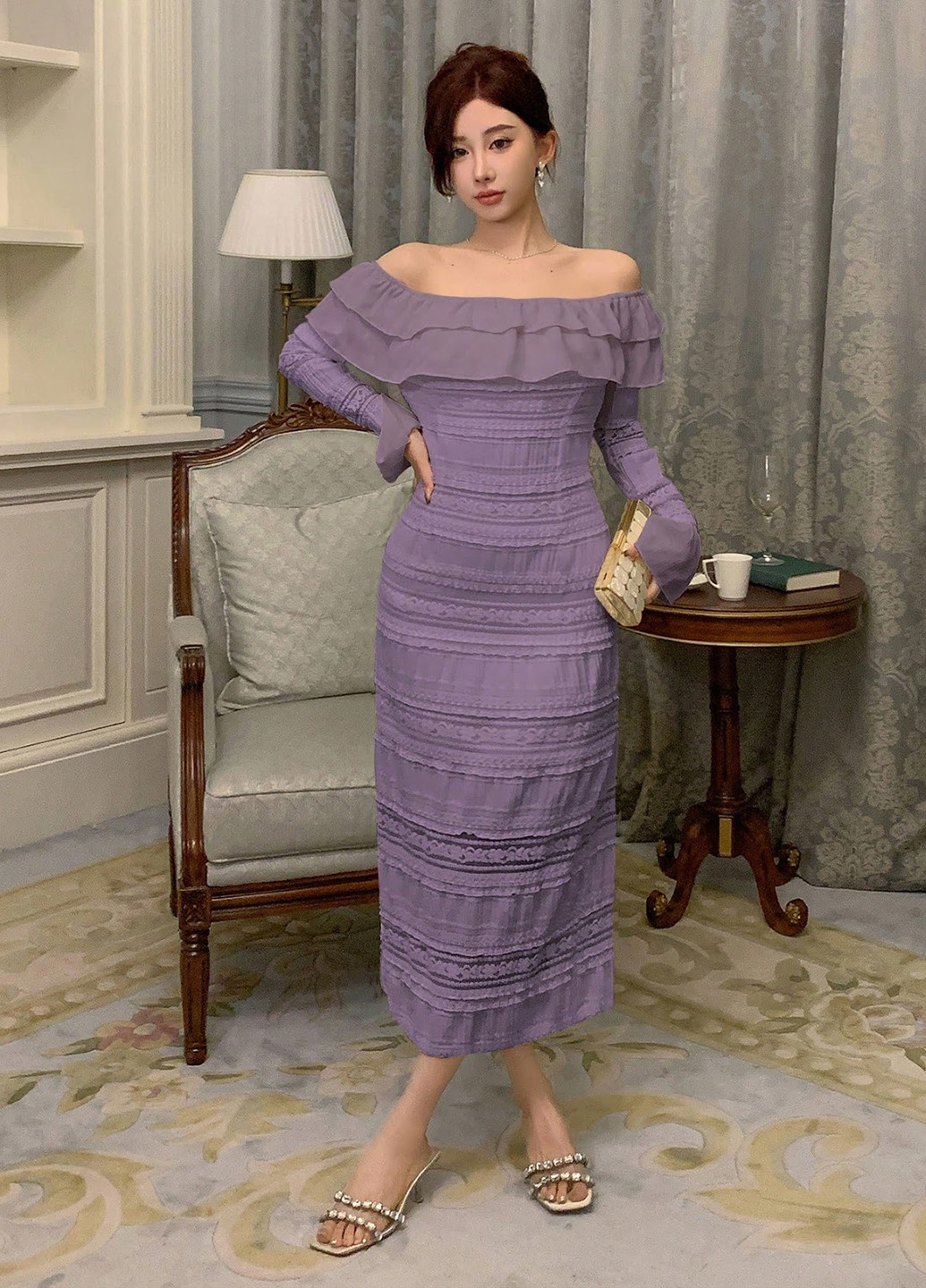 Лілова вечірня сукня силуетна SHEIN однотонна