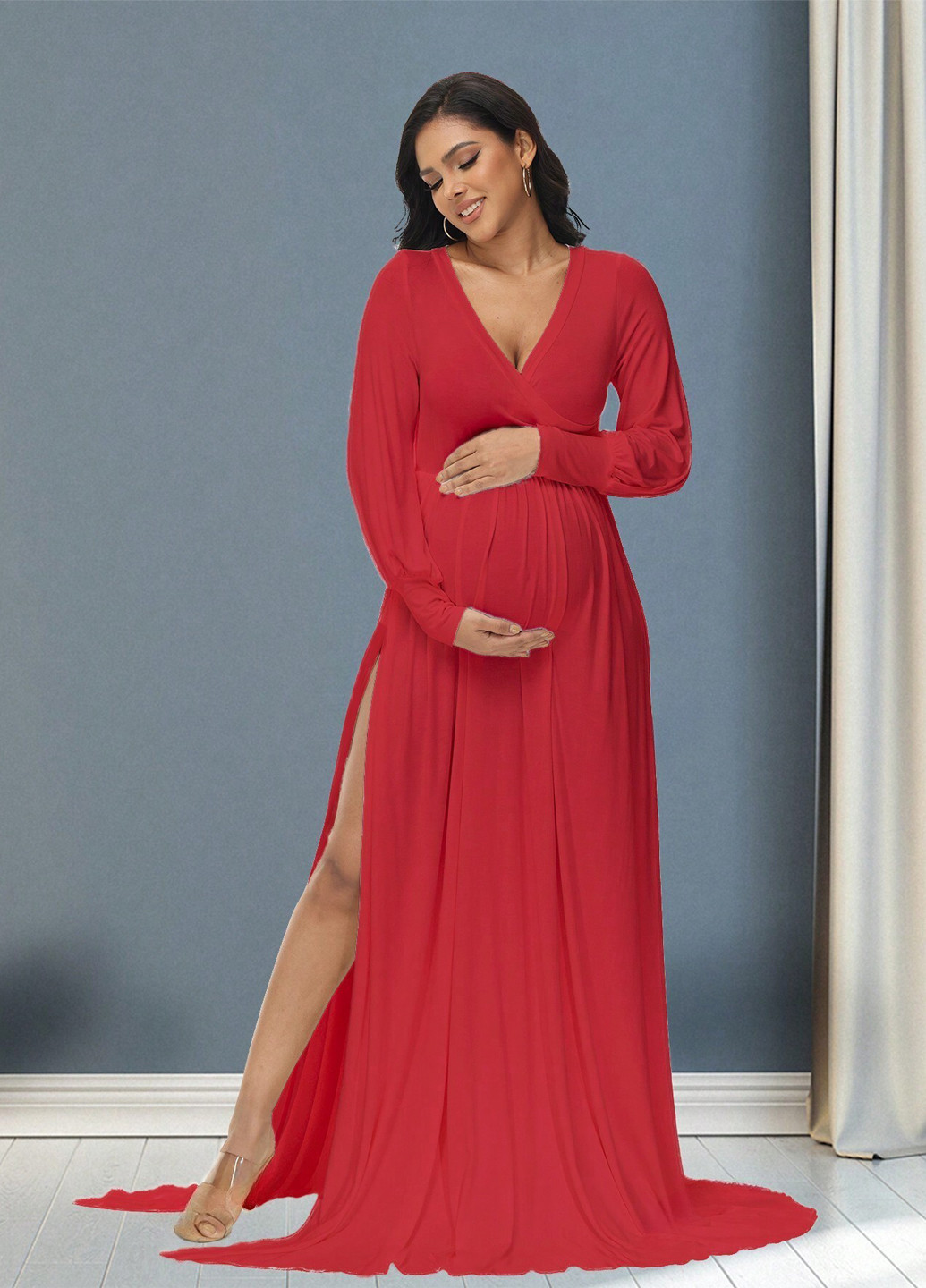 Красное вечернее платье для беременных на запах SHEIN однотонное