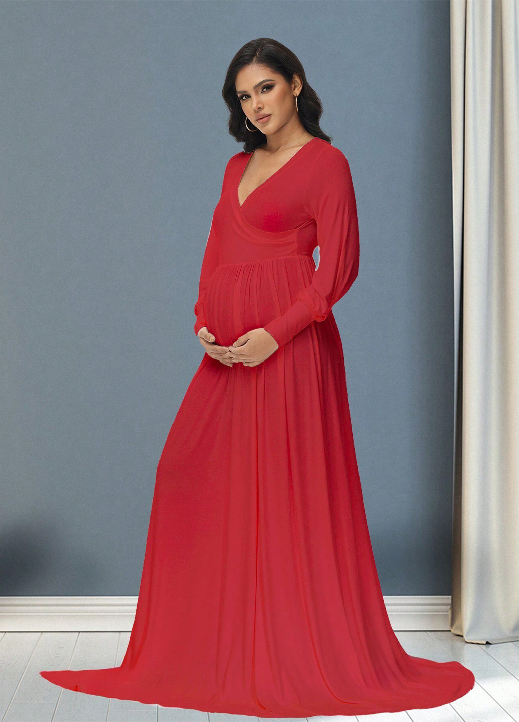 Красное вечернее платье для беременных на запах SHEIN однотонное