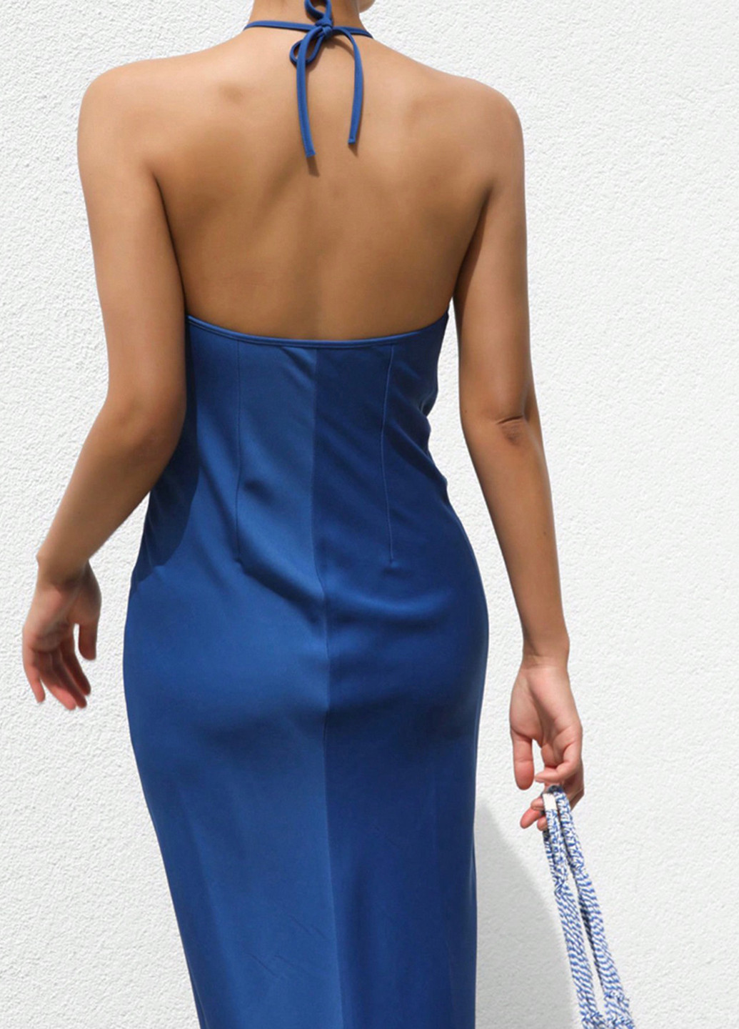 Синя кежуал сукня з відкритими плечима SHEIN однотонна